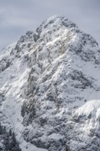 View of snowy Waxenstein summit, in winter, Wetterstein Mountains, Garmisch-Partenkirchen, Bavaria,