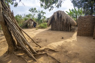 Simple traditional clay huts in a Sadaani village, Tanga, Tanzania