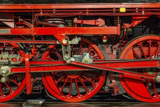 Wheelwork of a historic steam locomotive owned by the Free State of Bavaria, Eisenbahnmuseum,