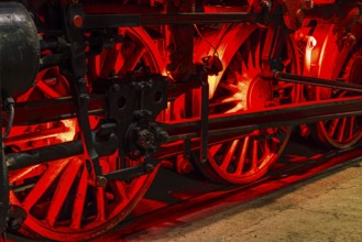 Wheelwork of the historic express locomotive 03 295, built in 1937, railway museum, Augsburg