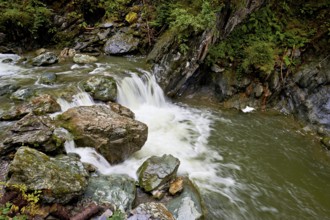 Small waterfall, Diosaz mountain river in the gorge, Gorges de la Diosaz, Les Houches,