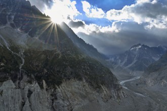 Glacier tongue of the Mer de Glace, Mont-Blanc, Chamonix-Mont-Blanc, Haute-Savoie, France
