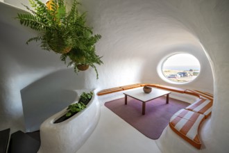 Sitting area, interior at the Mirador del RÃ­o viewpoint, designed by artist César Manrique,