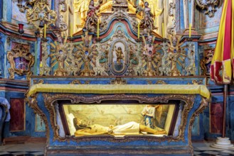 Altar of the Church of Bom Jesus de Matosinhos in the city of Congonhas with various religious