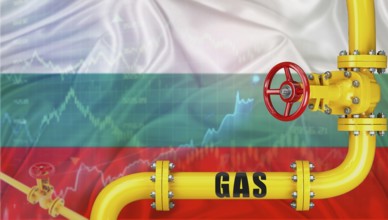 Gas pipeline with Bulgaria flag in the background. Gas production with Bulgarian flag on market