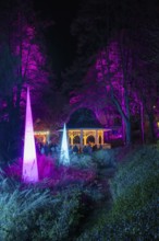 Light art, light installation, illuminated sculptures in the city garden of the city of Radolfzell