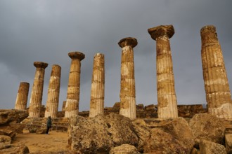 Temple of Heracles, Ancient Pillars of an Ancient Ruin under a Cloudy Sky, Valley of the Temples,