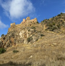 Ruins of castle, Castillo de Santa Croche, Sierra de AlbarracÃ­n, Teruel province, Aragon, Spain