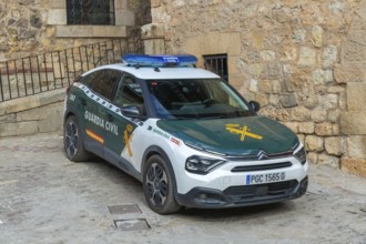 Guardia Civil, Civil Guard, CitroÃ«n C4 car medieval village of AlbarracÃ­n, Teruel province,
