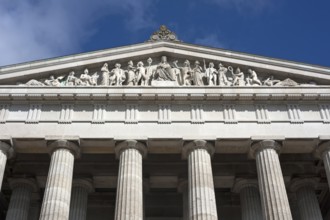 Tympanum sitting on it with sculptures, front of the Valhalla Memorial, honoring important