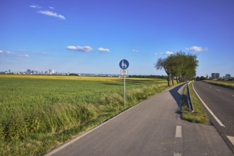Cultural landscape, fields, agriculture, cornfield, footpath and cycle path, traffic sign special