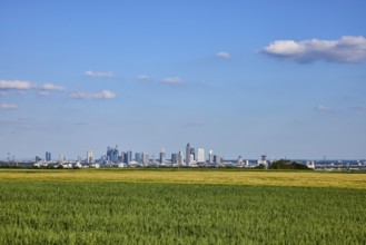Cultural landscape, fields, agriculture, total views, skyline, view of Frankfurt am Main, haze,