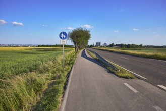 Cultural landscape, fields, agriculture, cornfield, footpath and cycle path, road sign special path