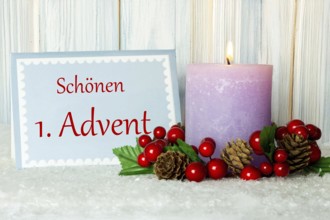 Greetings for the 1st Advent: Greeting card with the inscription BEAUTIFUL 1ST ADVENT next to a