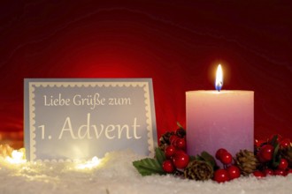 Greetings for the 1st Advent: Greeting card with the inscription GREETINGS FOR THE 1ST ADVENT next