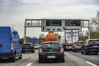 Traffic jam on the A42 motorway in front of the Oberhausen-West motorway junction, during the full