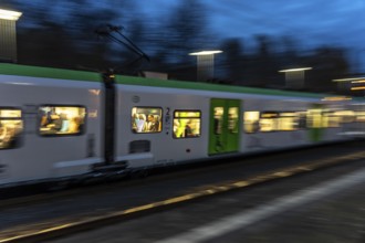 S-Bahn train on the way, at Essen-Steele tram station, North Rhine-Westphalia, Germany