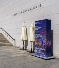 Poster for an exhibition at the entrance to the James Simon Gallery, Berlin, Germany