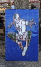 Spider Man painting on the art market at the Deutsches Museum, Berlin, Germany