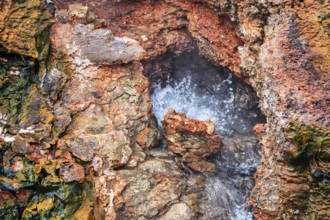 Hot springs, volcanic rock, Delidartunguhver, Reykholt, Reykholtsdalur, Iceland