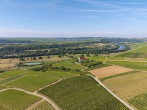 Pilgrimage church Maria im Weingarten, panoramic view of wide vineyards and fields around a church