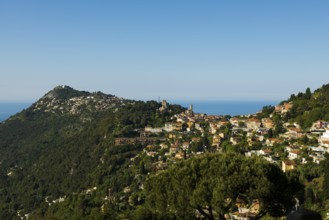 Picturesque mountain village overlooking the sea, La Turbie, near Monaco, Cote d'Azur,
