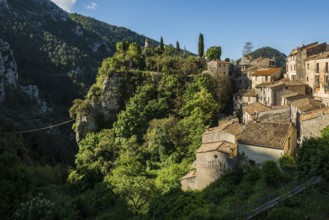 Picturesque medieval mountain village, Peille, near Monaco, Cote d'Azur, Alpes-Maritimes,