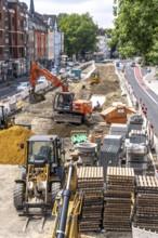 Renovation of the Dickswall street in the centre of Mülheim, first the Rumbach canal running under