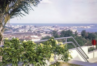 View to port docks, Empire Dock at Keppel Harbour from Mount Faber, Singapore, southeast Asia, 1965