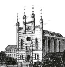 The synagogue of Neuss around 1870, North Rhine-Westphalia, Germany, Historical, digitally restored