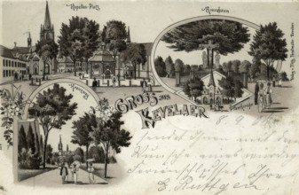 The town of Kevelaer on an old picture postcard, around 1900, North Rhine-Westphalia, Germany,