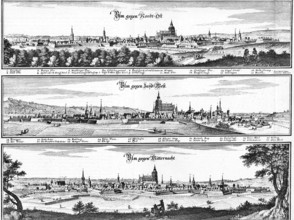 The city of Ulm in 1650, Baden-Württemberg, Germany, Historical, digitally restored reproduction