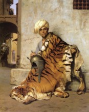 Saracen Fur Trader with a Tiger Skin, Painting by Jean-Leon Gerome, Historical, digitally restored
