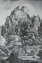 Castle Rabeneck, high medieval noble castle, above the valley of the Wiesent in Franconian