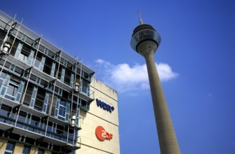 The WDR broadcasting centre in Düsseldorf, in the background the Rhine Tower, Radio Tower,