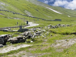 View of the front foundation walls ruins of 2000 year old historical ancient Roman hostel Mansio at