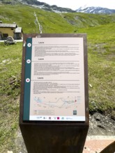 Information board on prehistoric and ancient pass crossings of the Little St. Bernard border pass,