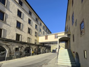 On the left, Swiss hotel hostel Auberge de Grand Gd. St. Saint Bernard on the right, historic