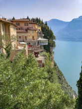 View of Terrazza del Brivido from Hotel Paradiso on high cliffs on the western shore of Lake Garda