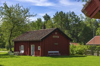 Traditional historic heritage-protected Swedish houses in Rada, Lidköping, Västergötland, Västra