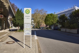Bus stop Kaiserplatz, building, pavement, paving slabs, blue sky, cloudless, street, Bahnhofstraße,