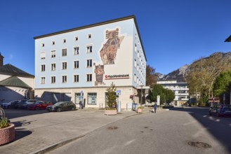 HypoVereinsbank, UniCredit Bank GmbH, residential and commercial building, car park, mountains,