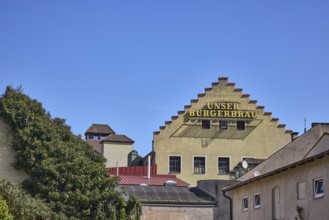 Bürgerbräu Bad Reichenhall August Röhm + Söhne KG, houses, roof, gable, blue sky, cloudless, Bad