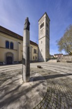 St. Nicholas parish church, church, St. Nicholas column, tree, bronze statue, marble column,