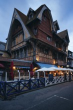 Hotel Restaurant La Salamandre, blue hour, evening, dusk, Étretat, Normandy, Seine-Maritime, France