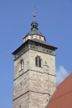 Late Gothic church tower of St George's Church, Altmarkt, Schmalkalden, Franconia, Thuringia,