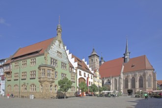 Town Hall and late Gothic St. George's Church, pedestrians, houses, St. George's Church, Old Market