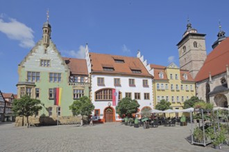 Town Hall and St George's Church, German national flag with Thuringian state flag, Altmarkt,