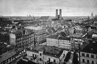 Cityscape of Munich with Roman Catholic Church of Our Lady, Cathedral of Our Lady, twin-towered