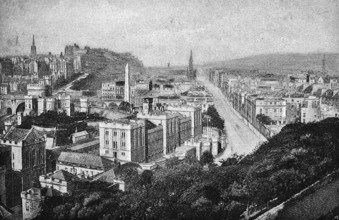 Edinburgh with Edinburgh Castle and Princess Street, cityscape seen from Calton Hill, Obelisk,